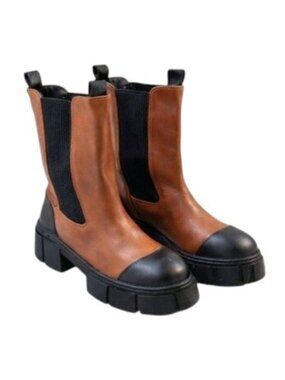 Free People Maren Mid Chelsea Boots Brown Black Leather Lug Sole Size 40 (9 US)